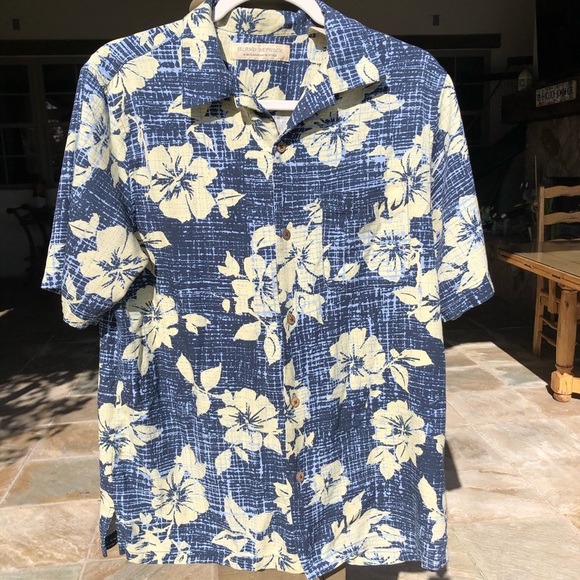 ISLAND REPUBLIC BLUE SILK HAWAIIAN SHIRT MENS M - Picture 3 of 4